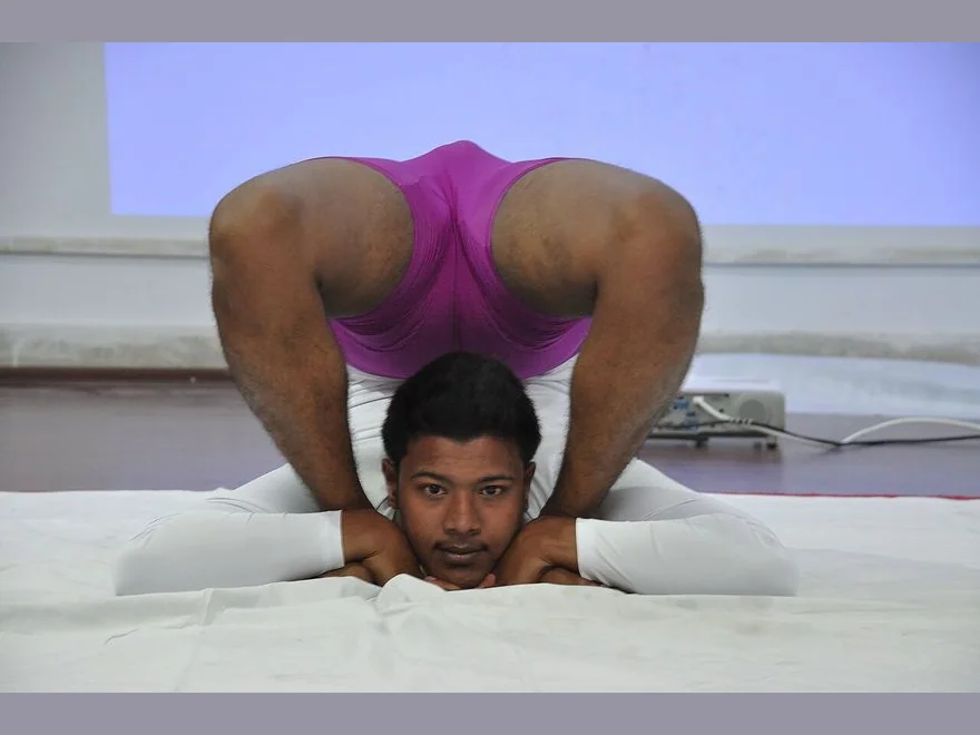 Formidable Face Pose (Ganda Bherundasana) — photograph